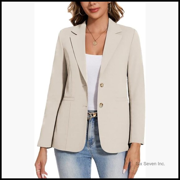 Casual Linen Cotton Blazer Long Sleeve Button Front Notch Lapel Work Office